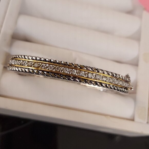 twisted yellow and silver rhodium plated round bracelet - Picture 5 of 5